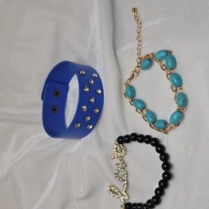 Lot of 3 Blue Black Fashion Jewelry Set Bracelets Women's Teens Stretch NWOT